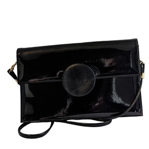 Vintage 80s Bags By Michael Black Patent Leather Geometric Handbag Purse